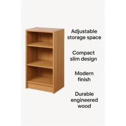 Nordara Narrow Bookcase with 3 Adjustable Shelves - Oak Wooden Storage Unit in Brown - Size: 120 cm x 100 cm - thumbnail 4