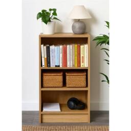 Nordara Narrow Bookcase with 3 Adjustable Shelves - Oak Wooden Storage Unit in Brown - Size: 120 cm x 100 cm - thumbnail 6