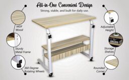 Hygrad Built to Survive Adjustable Portable Rolling Bedside Work Breakfast Laptop Tray Table Desk Station Portable Overbed/Chair Table Adjustable - thumbnail 7