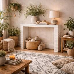 Wyld Haus Kinnegad White Wooden Console Table Etched Legs