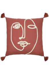 Furn Uno Lined Face Tufted Tasselled Cushion in Red - Size: 45 cm x 45 cm - thumbnail 1