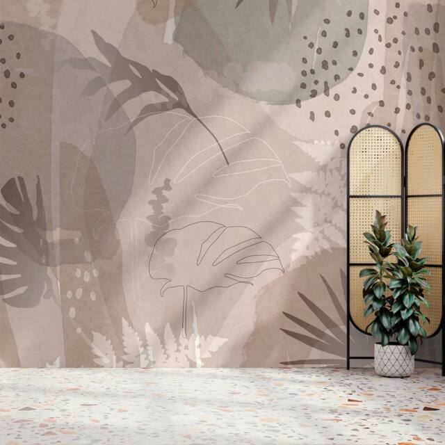 Superfresco Easy Abstract Leaf Neutral Print To Order 3m x 2.8m Mural in Beige - image 1