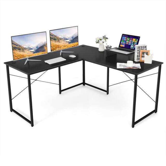 Costway L-Shaped Corner Computer Desk Reversible Study Writing Desk Workstation Home Office Laptop Black - image 1