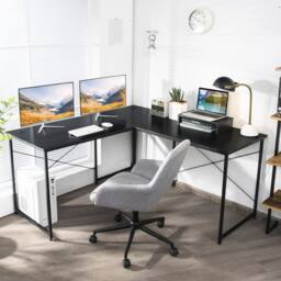 Costway L-Shaped Corner Computer Desk Reversible Study Writing Desk Workstation Home Office Laptop Black - thumbnail 3