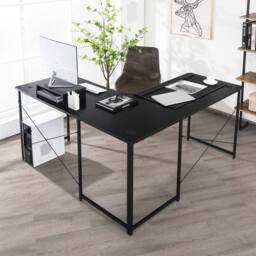 Costway L-Shaped Corner Computer Desk Reversible Study Writing Desk Workstation Home Office Laptop Black - thumbnail 4