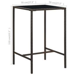 Berkfield Home Garden Bar Table Brown 70x70x110 cm Poly Rattan & Glass - Size: 70 x 70 x 110 cm - thumbnail 6