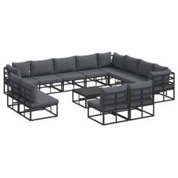 Berkfield Home Garden Sofa Set 13 pcs Black 70 x 70 x 32 cm Aluminium - thumbnail 3