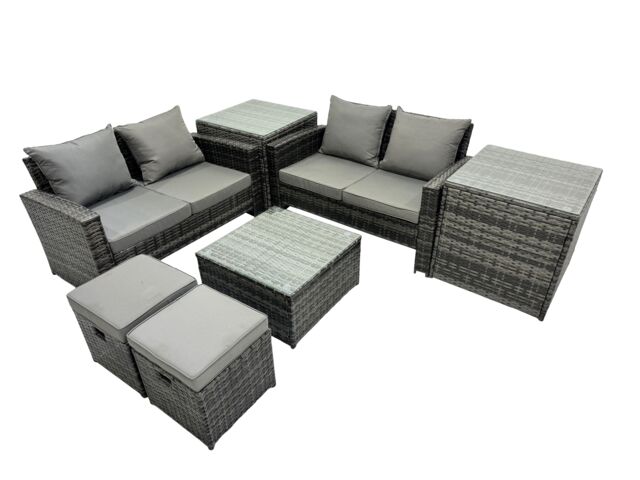Fimous Lounge Double Seat Sofa Coffee Table Set with 2 Small Stools in Dark Grey - image 1