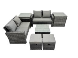 Fimous Lounge Double Seat Sofa Coffee Table Set with 2 Small Stools in Dark Grey - thumbnail 2