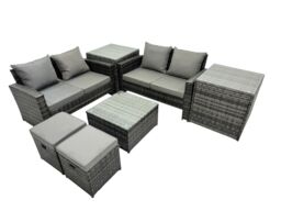 Fimous Lounge Double Seat Sofa Coffee Table Set with 2 Small Stools in Dark Grey - thumbnail 1
