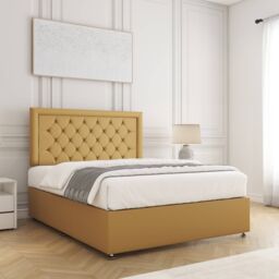 "BSSPOKE Nova Plush Velvet Divan Bed 24""Headboard & No Mattress No Drawers in Mustard - Size: King" - thumbnail 3