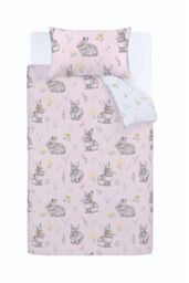 Catherine Lansfield 'Bunny Tails Ditsy Flowers' Reversible Duvet Cover Set in Pink - Size: Junior - thumbnail 6