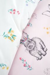Catherine Lansfield 'Bunny Tails Ditsy Flowers' Reversible Duvet Cover Set in Pink - Size: Junior - thumbnail 4