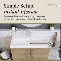Balterley Contemporary Bathroom Floor Standing 2 Soft-Close Door Vanity Unit & Mid-Edge Ceramic Basin, Bleached Oak, 800 mm in Brown - thumbnail 4