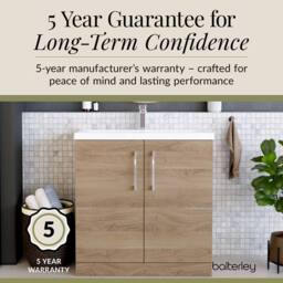 Balterley Contemporary Bathroom Floor Standing 2 Soft-Close Door Vanity Unit & Mid-Edge Ceramic Basin, Bleached Oak, 800 mm in Brown - thumbnail 6