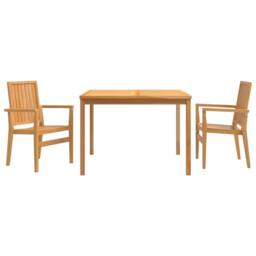 Berkfield Home 3 Piece Garden Dining Set Solid Wood Teak in Brown - thumbnail 2