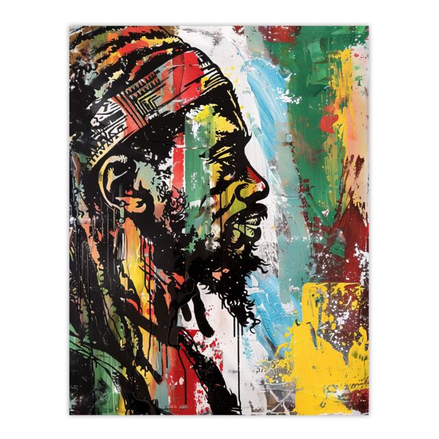 "Artery8 Rastafari Man Portrait Modern Colourful Painting Wall Art Print - Size: W24"" x H32""" - image 1