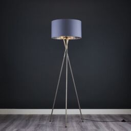 ValueLights Camden Brushed Chrome Tripod Floor Lamp with Grey & Chrome Lamp Shade - thumbnail 3