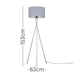 ValueLights Camden Brushed Chrome Tripod Floor Lamp with Grey & Chrome Lamp Shade - thumbnail 8
