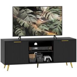 Wyld Haus Ellini Black Wood TV Stand Fits Up to 55 inch 2 Open Shelves 2 Doors - thumbnail 2