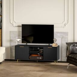 Wyld Haus Ellini Black Wood TV Stand Fits Up to 55 inch 2 Open Shelves 2 Doors - thumbnail 8