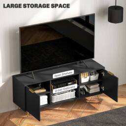 Wyld Haus Ellini Black Wood TV Stand Fits Up to 55 inch 2 Open Shelves 2 Doors - thumbnail 6