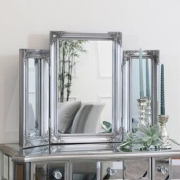 Melody Maison Ornate Vintage Silver Triple Dressing Table Mirror 55cm X 74cm - Size: 55 cm X 74 cm