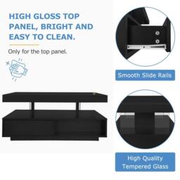 BTM High Gloss LED Coffee Table for Home & Office, 2 Drawers in Black - thumbnail 6