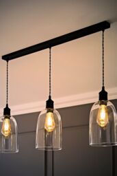 ValueLights Kira Glass Cloche Dome 3 Drop Bar Diner Ceiling Pendant Light & Bulbs in Black - thumbnail 1