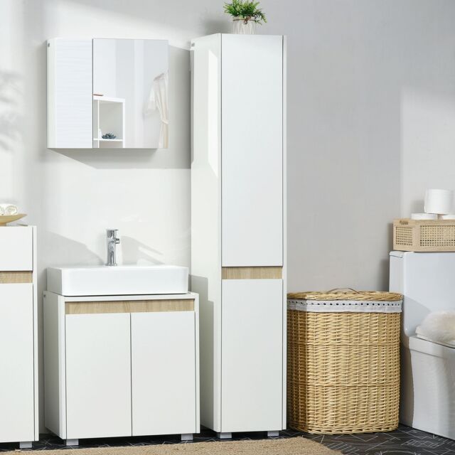 Kleankin Tall Bathroom Cabinet Modern Freestanding Tallboy Adjustable Shelves in White - image 1