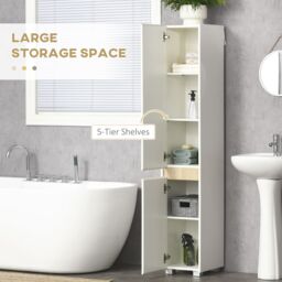 Kleankin Tall Bathroom Cabinet Modern Freestanding Tallboy Adjustable Shelves in White - thumbnail 4