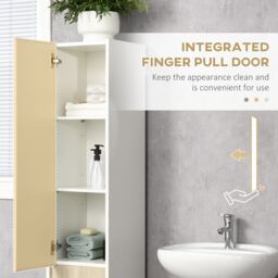 Kleankin Tall Bathroom Cabinet Modern Freestanding Tallboy Adjustable Shelves in White - thumbnail 6