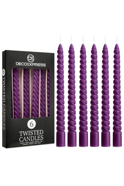 Deco Express 6 Hours Twisted Candles Pack of 6 in Purple - image 1