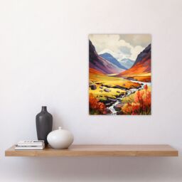 Artery8 Scotland Glencoe Valley Vibrant Oil Painting Majestic Mountains & River With Heather Shrubs Unframed Wall Art Print Poster Home Decor Premium - thumbnail 4