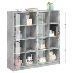 Berkfield Home Modern Bookcase with Doors Concrete Grey 136x37x142 cm Engineered Wood - Size: 136 x 37 x 142 cm - thumbnail 4