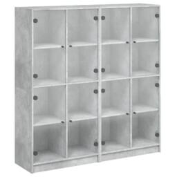Berkfield Home Modern Bookcase with Doors Concrete Grey 136x37x142 cm Engineered Wood - Size: 136 x 37 x 142 cm - thumbnail 3