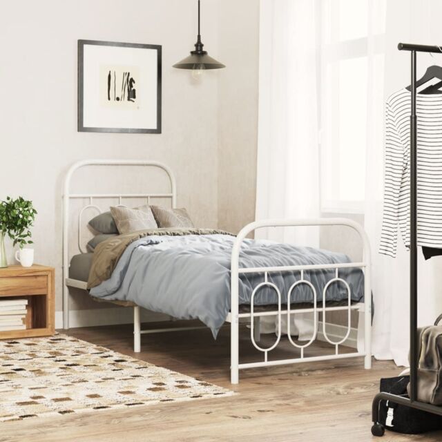 Berkfield Home Metal Bed Frame without Mattress with Footboard White 75x190cm - Size: 75x190 cm - image 1
