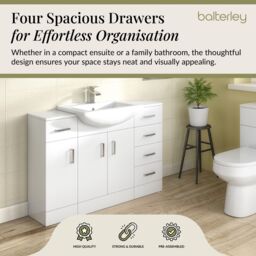 Balterley Slimline 4 Drawer Unit Gloss White 300mm - thumbnail 2