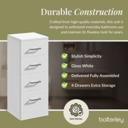 Balterley Slimline 4 Drawer Unit Gloss White 300mm - thumbnail 4