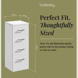 Balterley Slimline 4 Drawer Unit Gloss White 300mm - thumbnail 5