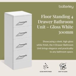 Balterley Slimline 4 Drawer Unit Gloss White 300mm - thumbnail 3