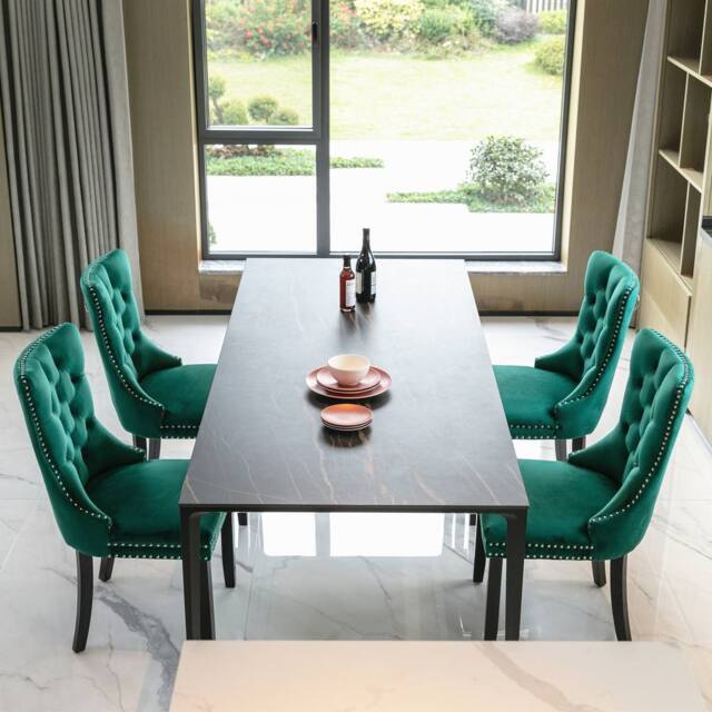 HomeTouch Taylor Set of 4 Lux Velvet Kitchen Dining Chairs with Knocker Back in Green - Size: 4 Pack - image 1