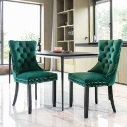 HomeTouch Taylor Set of 4 Lux Velvet Kitchen Dining Chairs with Knocker Back in Green - Size: 4 Pack - thumbnail 4