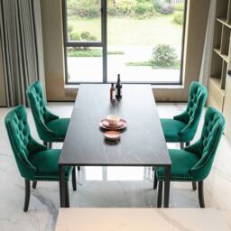 HomeTouch Taylor Set of 4 Lux Velvet Kitchen Dining Chairs with Knocker Back in Green - Size: 4 Pack