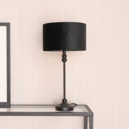 ValueLights Maggie Black Candlestick Table Lamp with Black Velvet & Gold Lamp Shade & Bulb - thumbnail 3