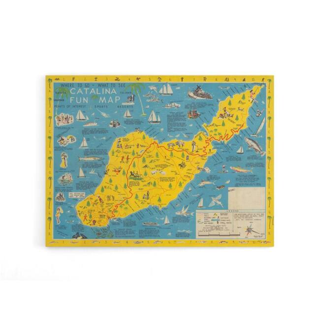 "Artery8 Ramsey 1947 Santa Catalina Island Fun Map Canvas Wall Art Print in Blue - Size: W18"" x H24""" - image 1