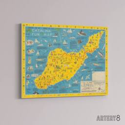 "Artery8 Ramsey 1947 Santa Catalina Island Fun Map Canvas Wall Art Print in Blue - Size: W18"" x H24""" - thumbnail 2