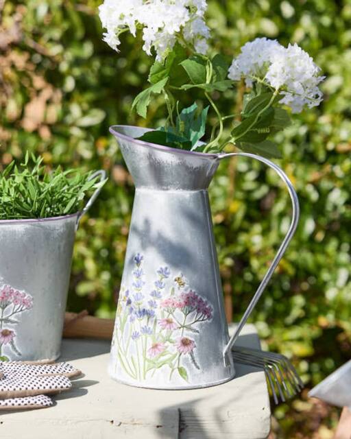 Dibor Lavender Meadow Metal Pitcher Jug Flower Vase in Grey - Size: Large - image 1