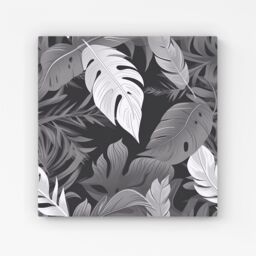 Warren Reed - Designer Black White Tropical Leaves Canvas in Grey - Size: w10 inch x h10 inch - thumbnail 1