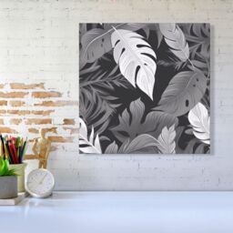 Warren Reed - Designer Black White Tropical Leaves Canvas in Grey - Size: w10 inch x h10 inch - thumbnail 2